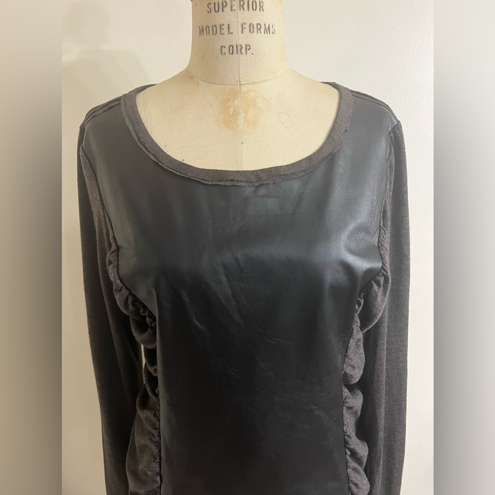 Lafayette 148 Brown Front Leather Panel w/Knit Long Sleeves & Back Top Size XL - Picture 2 of 11